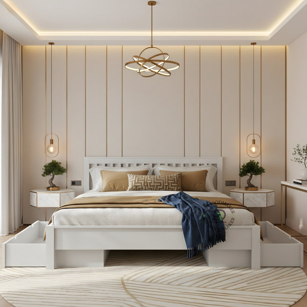 MODERN WHITE STORAGE WOODEN BED