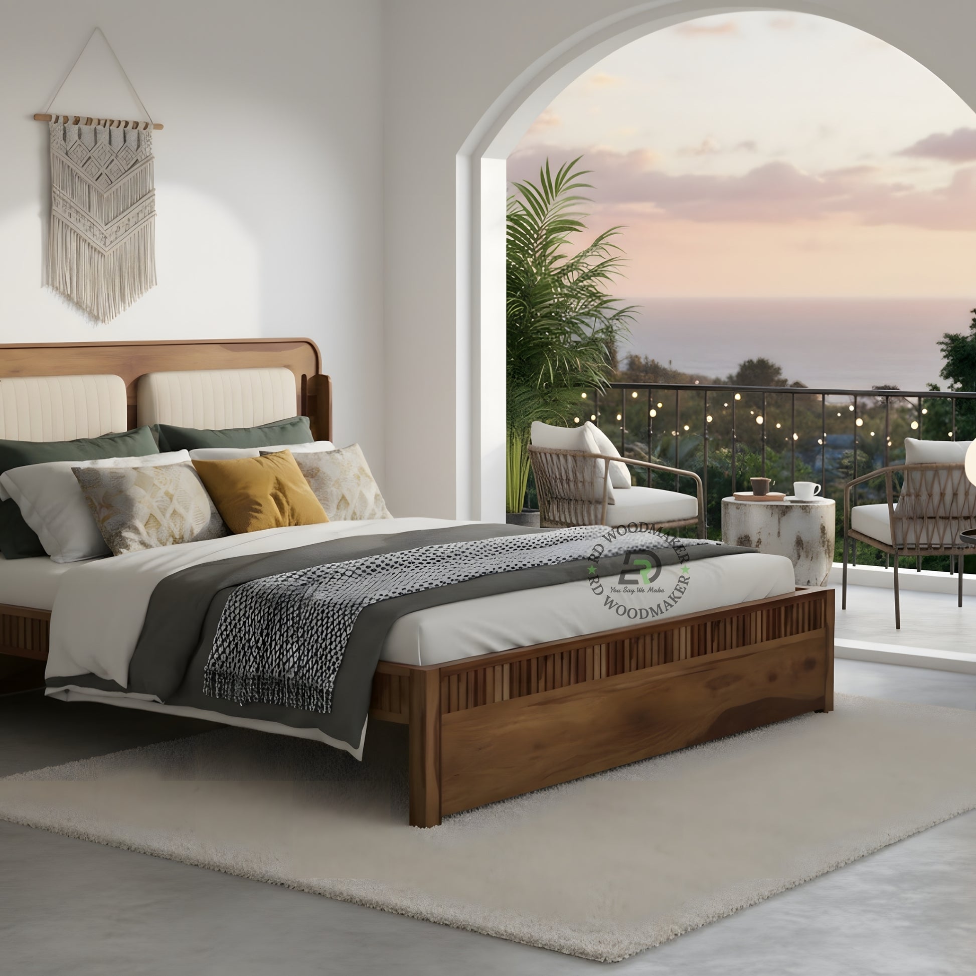 LUXURY UPHOLSTERED PANEL WOODEN BED