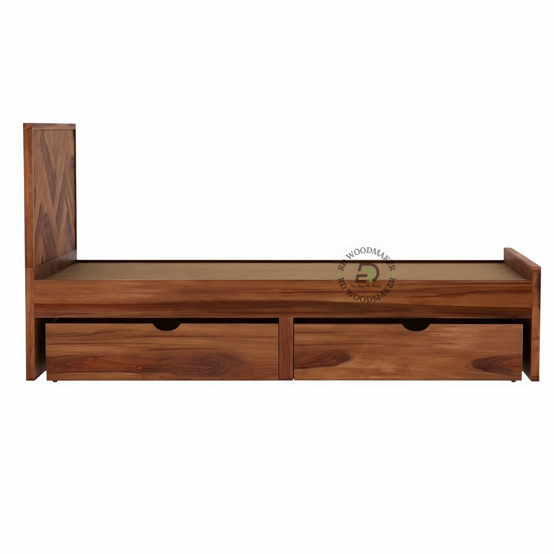 HERRINGBONE PATTERN WOODEN STORAGE BED WITH DRAWERS