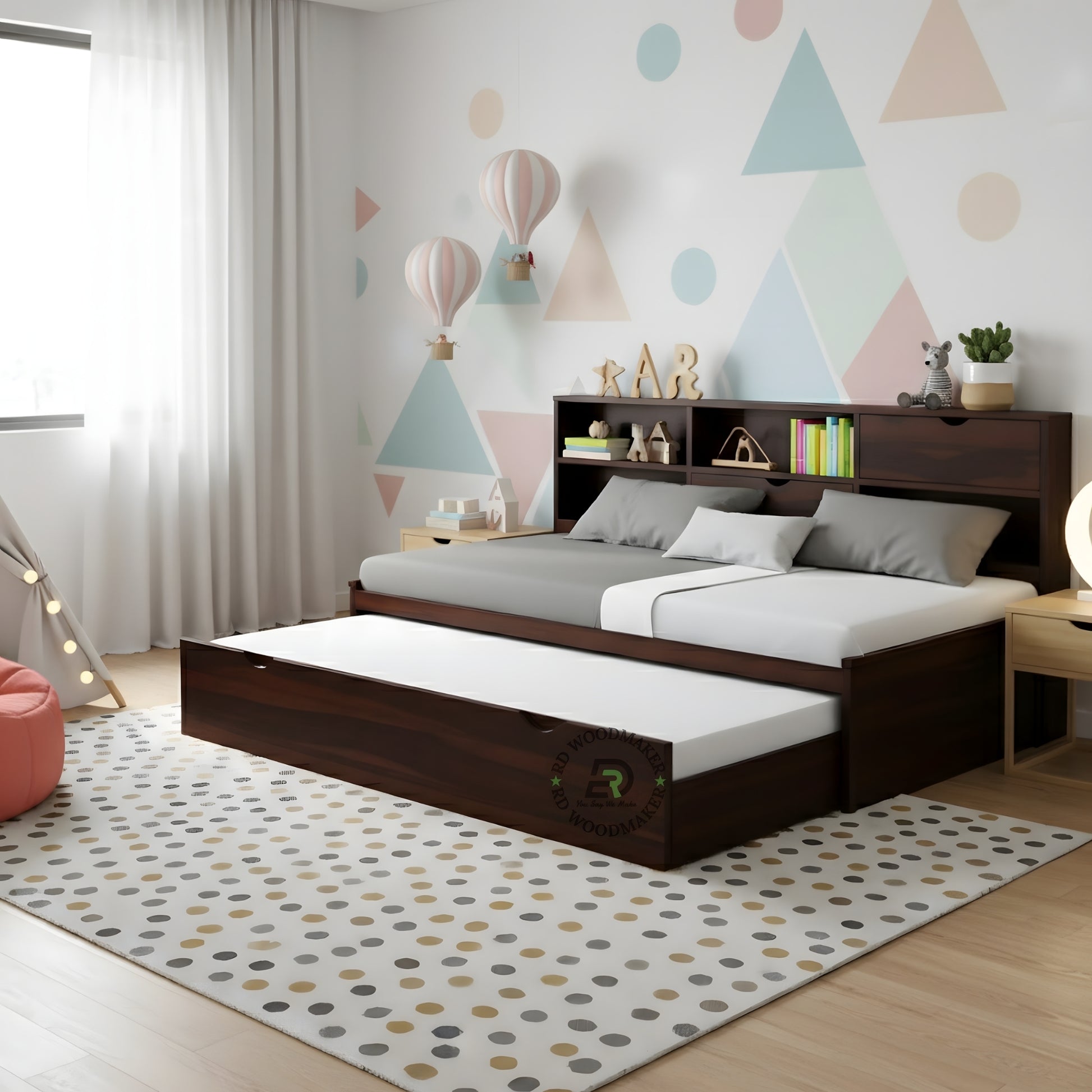 MULTI STORAGE WOODEN DAYBED WITH SHELVES