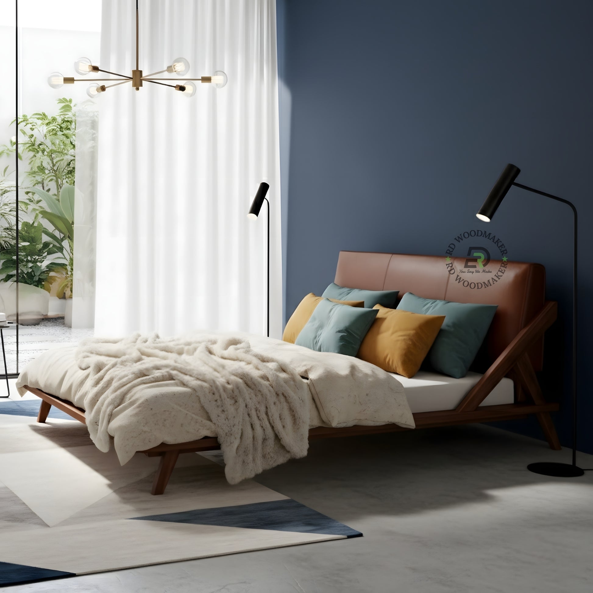 MID CENTURY MODERN UPHOLSTERED PLATFORM BED