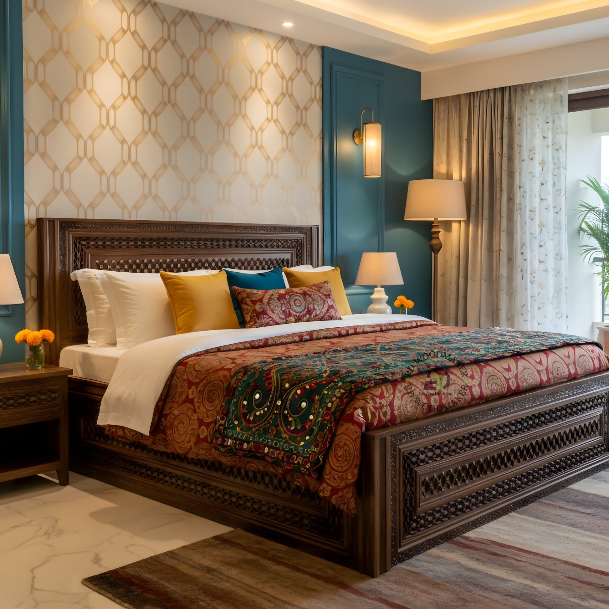 HANDCRAFTED CANE PANEL WOODEN BED