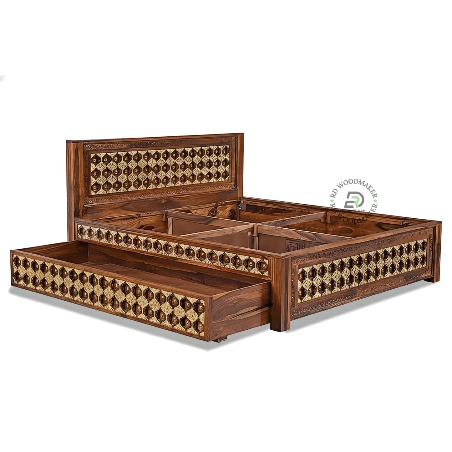 HANDCRAFTED INLAY PATTERN WOODEN BED