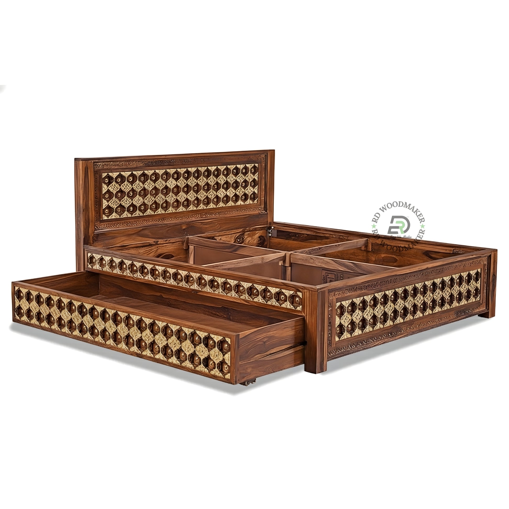 HANDCRAFTED INLAY PATTERN WOODEN BED