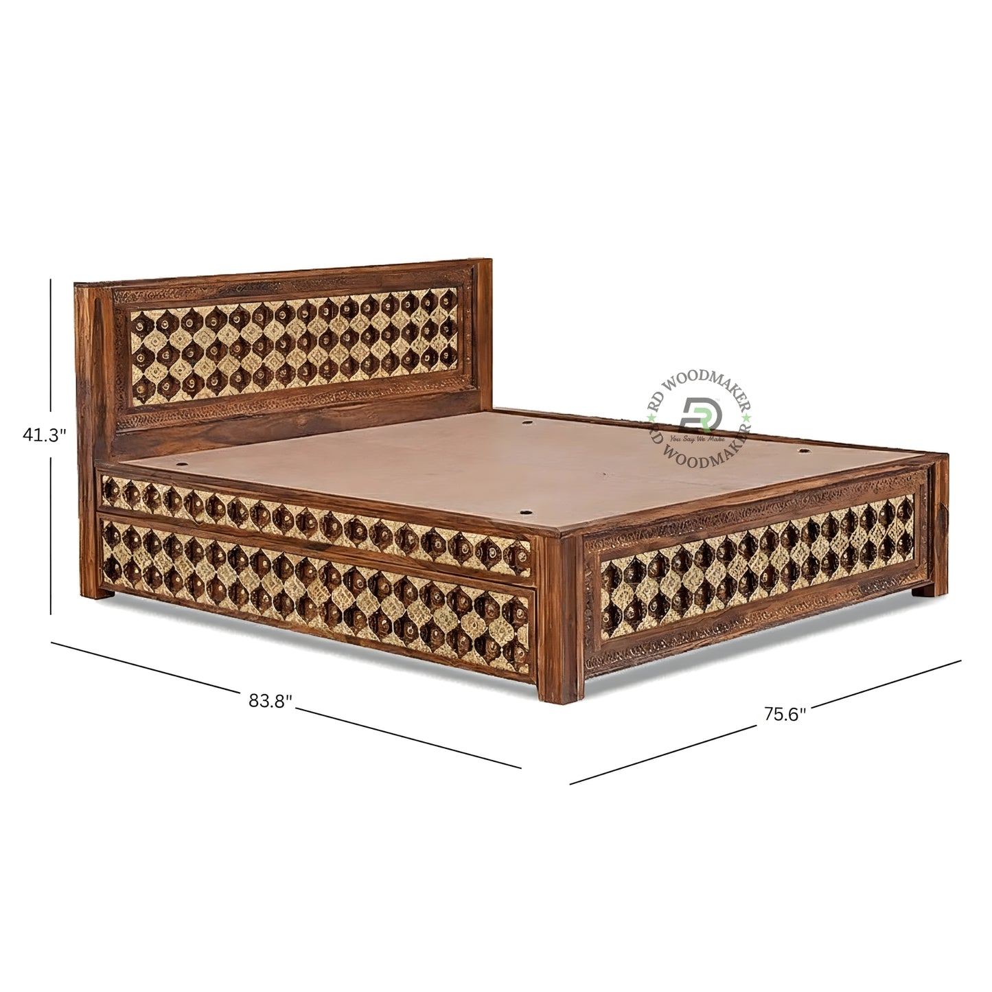 HANDCRAFTED INLAY PATTERN WOODEN BED