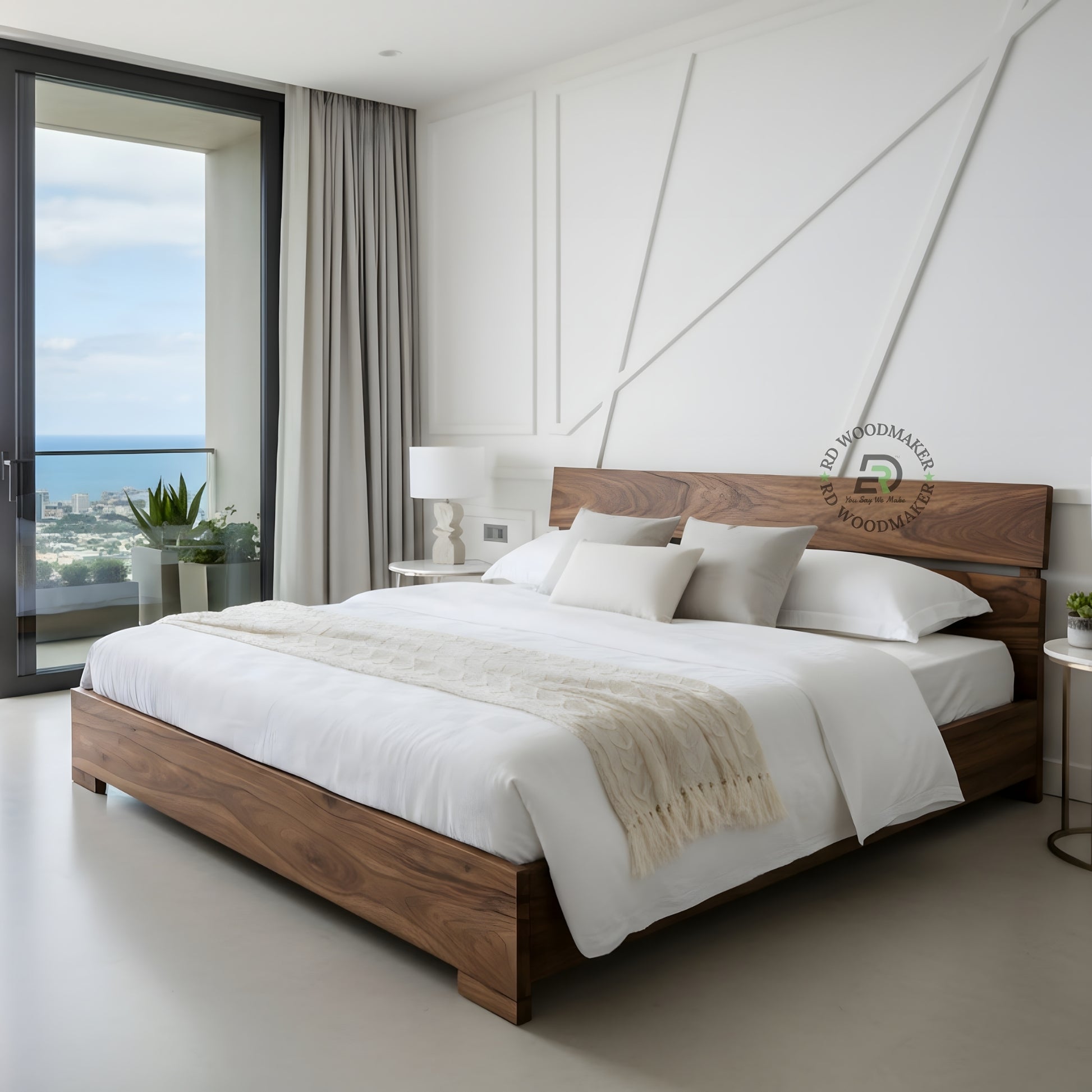 MODERN SLATTED WOODEN PLATFORM BED
