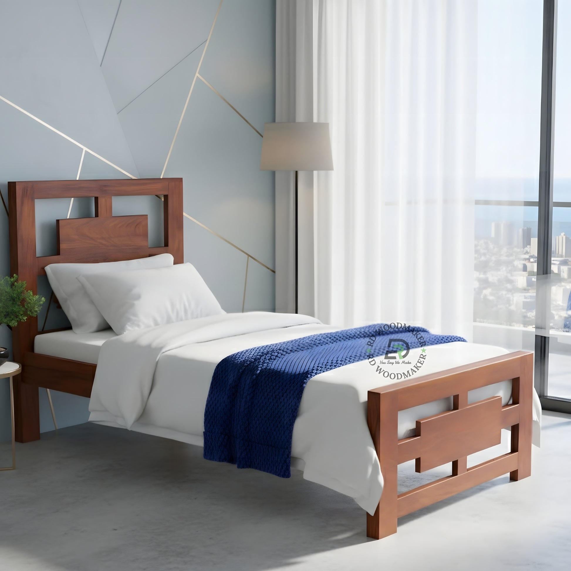GEOMETRIC FRAME SOLID WOOD BED