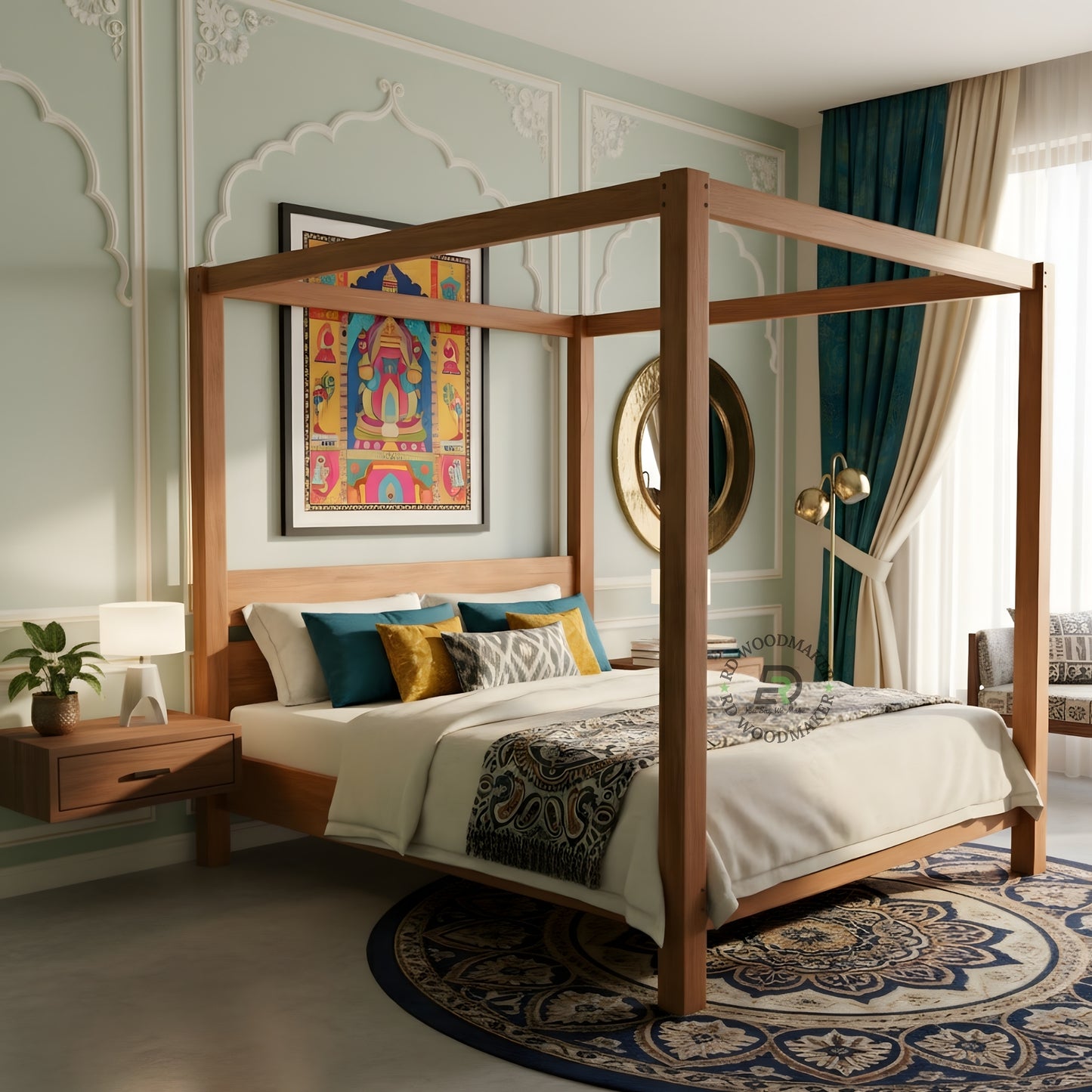 MODERN WOODEN CANOPY BED FRAME