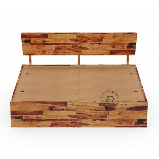 MODERN PATCHWORK WOODEN PLATFORM BED WITH MINIMAL HEADBOARD