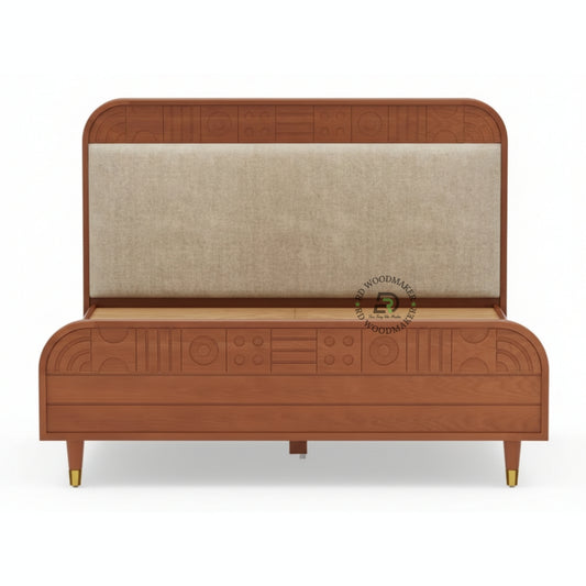 MID CENTURY UPHOLSTERED WOODEN BED WITH CURVED FRAME