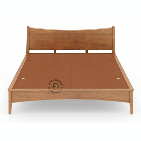 MINIMAL CURVED WOODEN PLATFORM BED WITH MODERN HEADBOARD