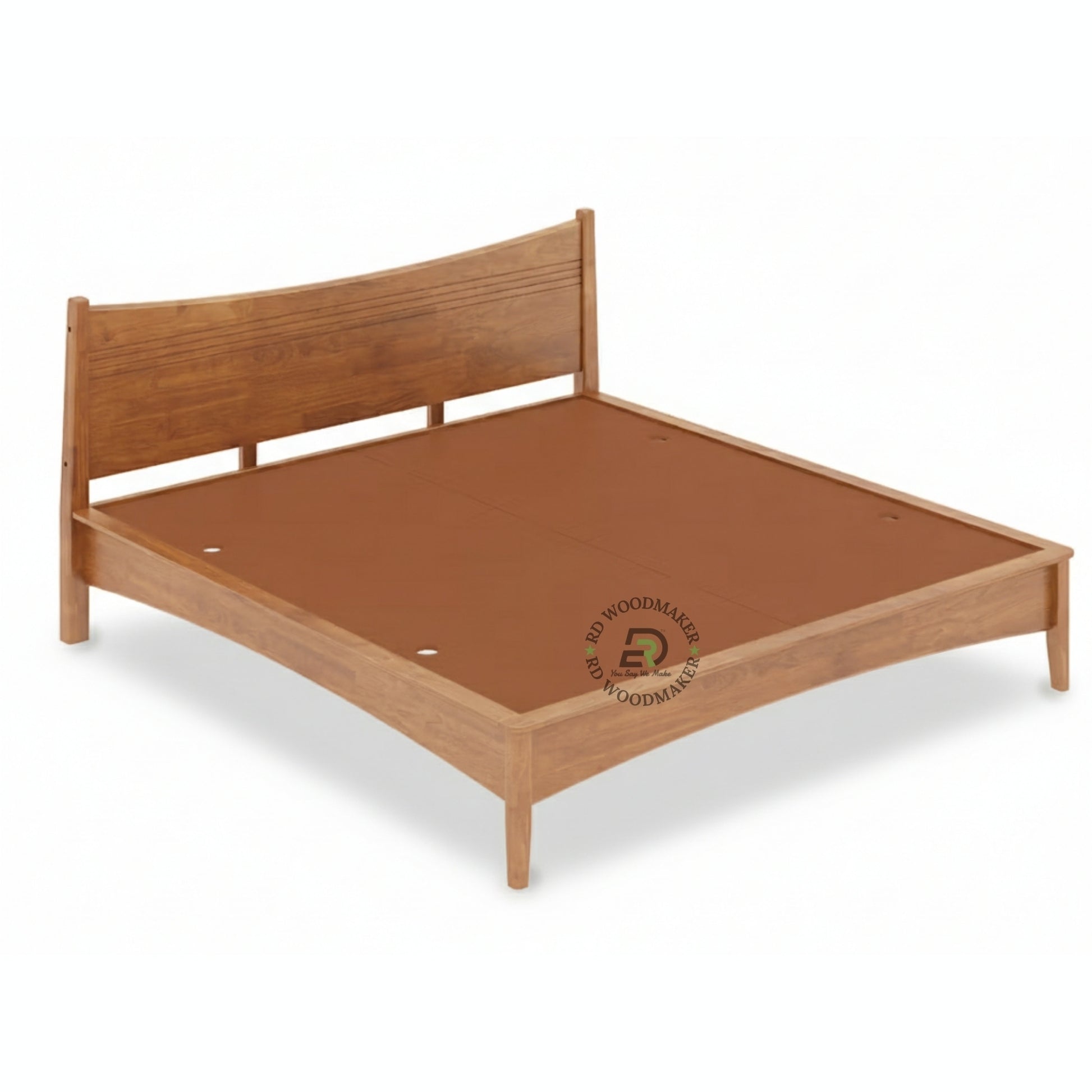 MINIMAL CURVED WOODEN PLATFORM BED WITH MODERN HEADBOARD