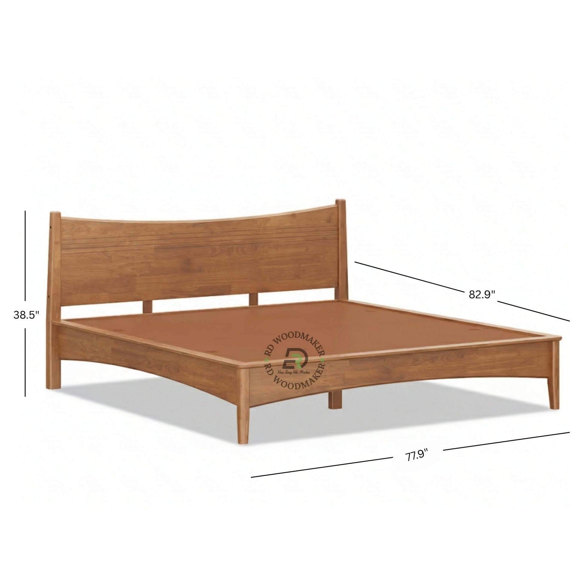 MINIMAL CURVED WOODEN PLATFORM BED WITH MODERN HEADBOARD
