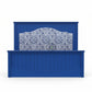 ROYAL BLUE UPHOLSTERED WOODEN BED WITH DECORATIVE HEADBOARD