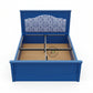 ROYAL BLUE UPHOLSTERED WOODEN BED WITH DECORATIVE HEADBOARD