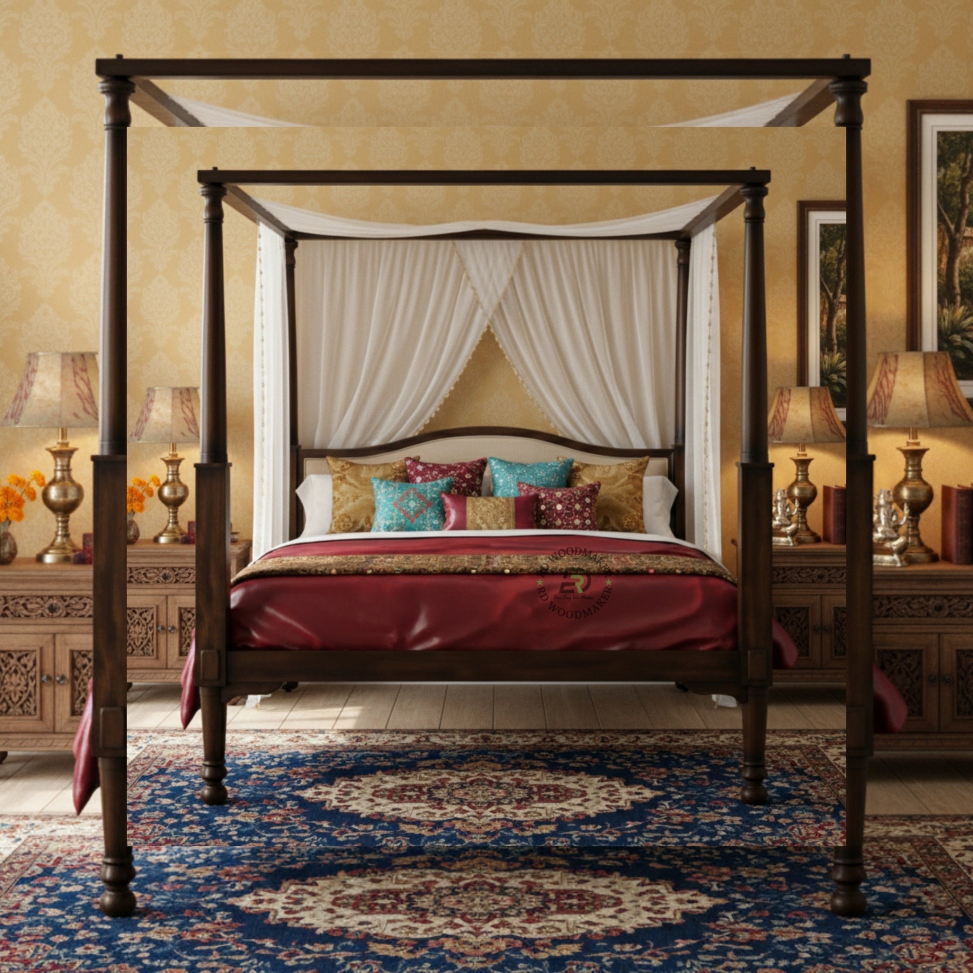 LUXURY DARK WOOD FOUR POSTER BED