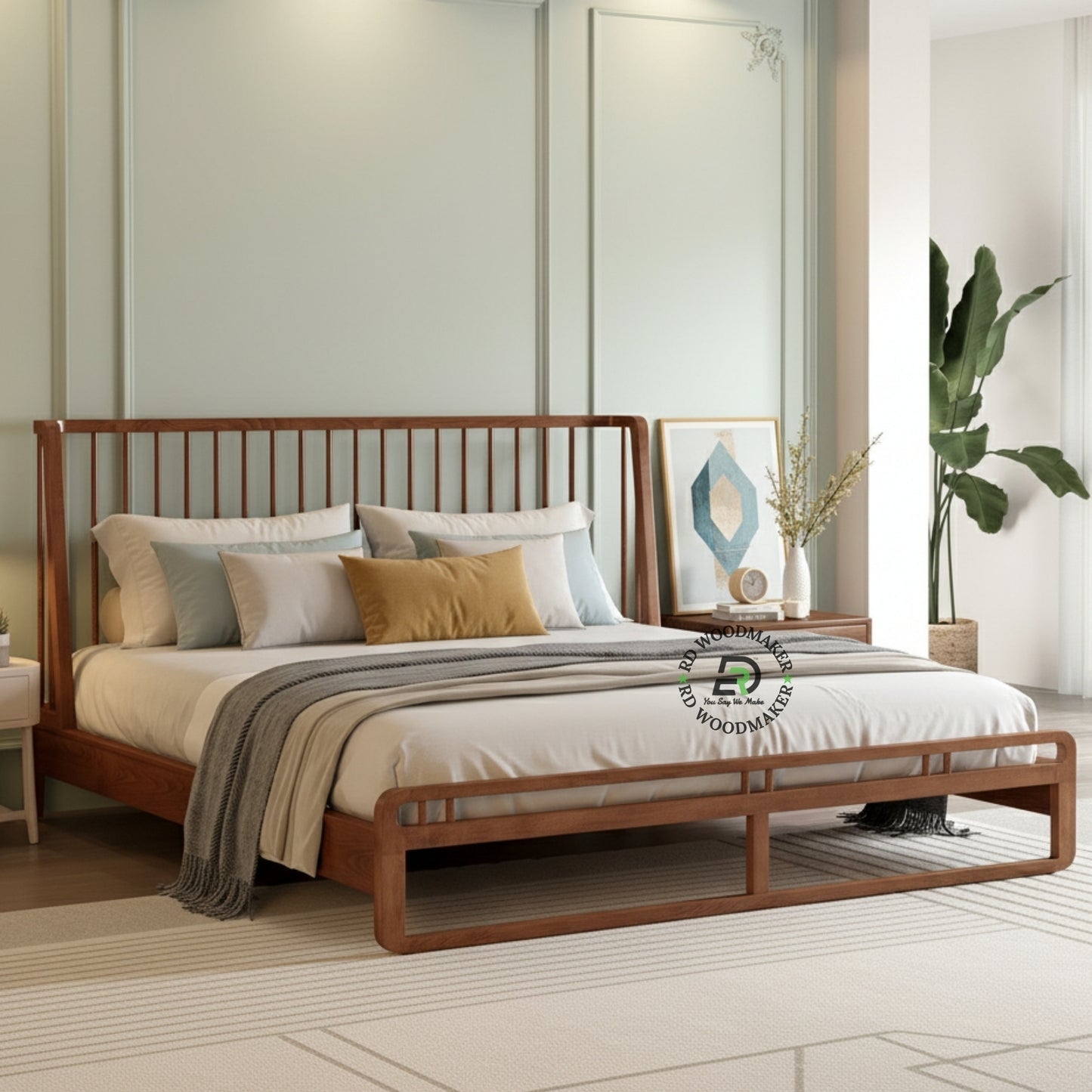 MODERN SLATTED WOODEN PLATFORM BED