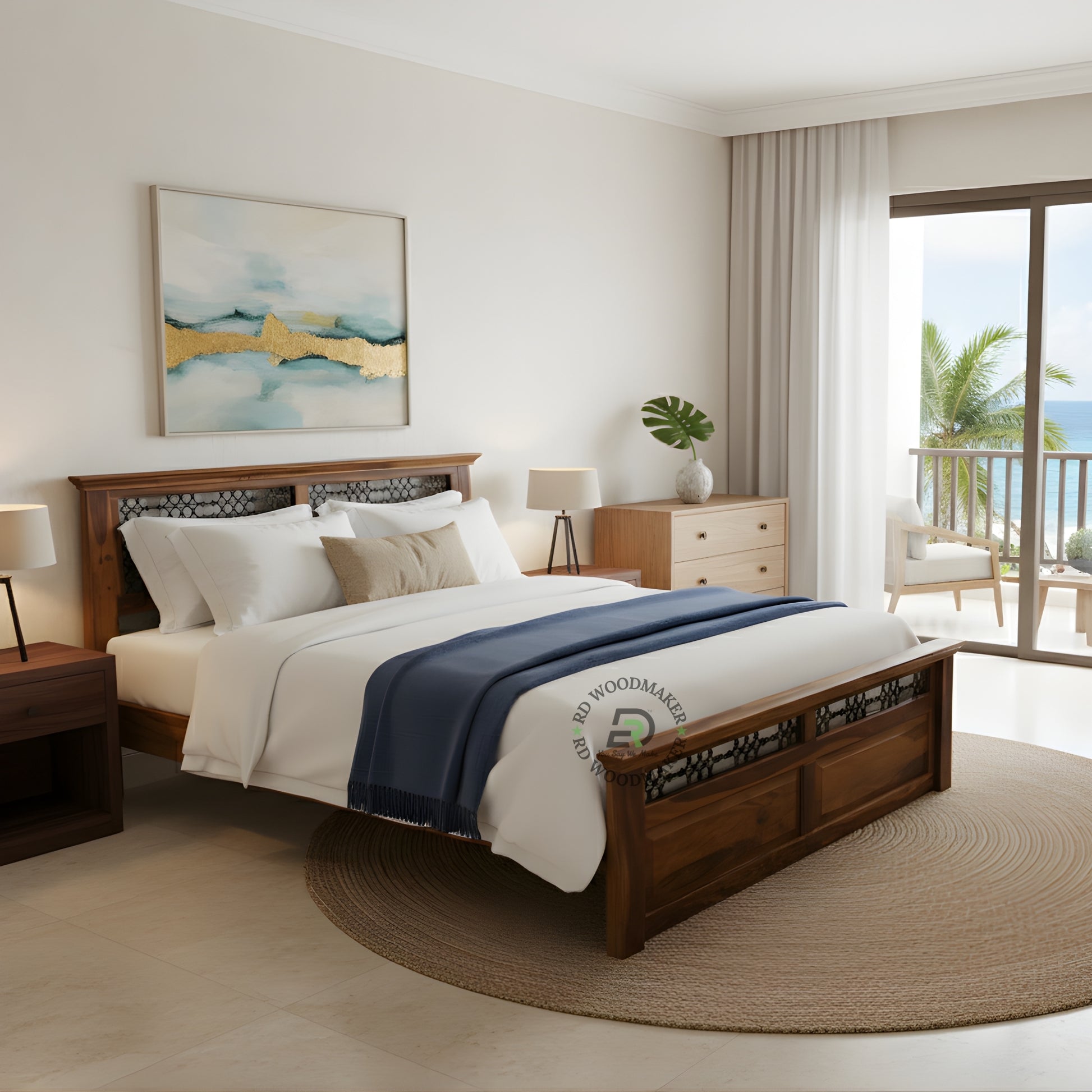 REGAL METAL INLAY WOODEN BED