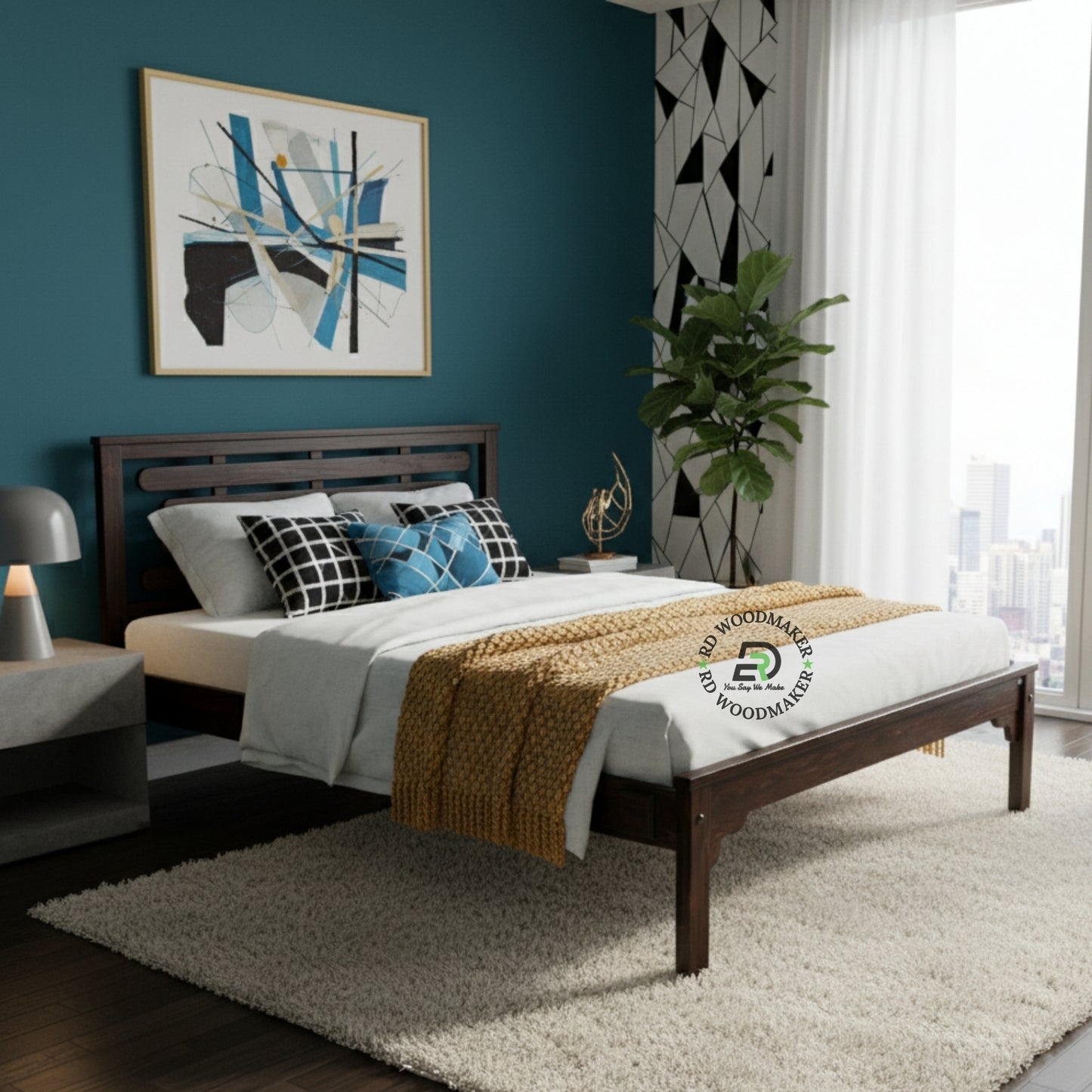 CONTEMPORARY DARK WOOD PLATFORM BED