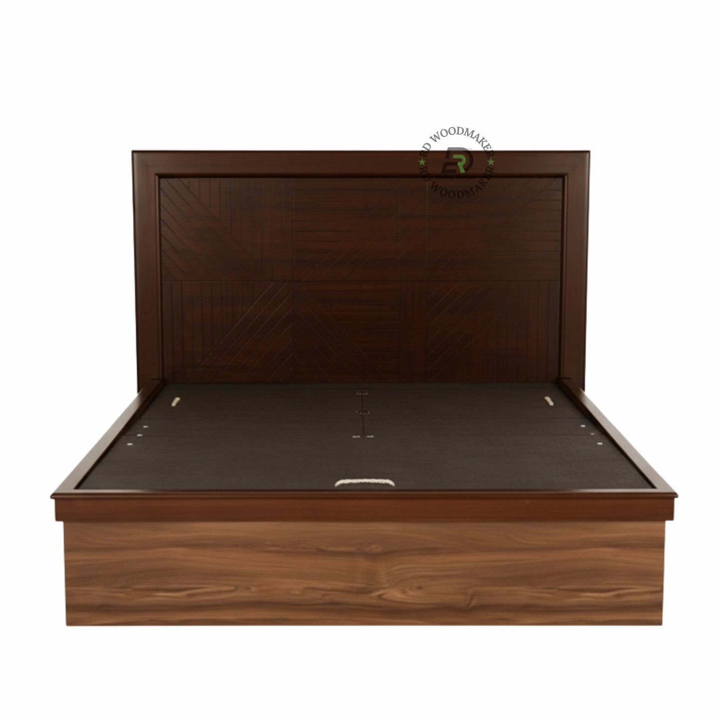 PREMIUM SOLID WOOD KING SIZE BED WITH GEOMETRIC HEADBOARD AND STORAGE