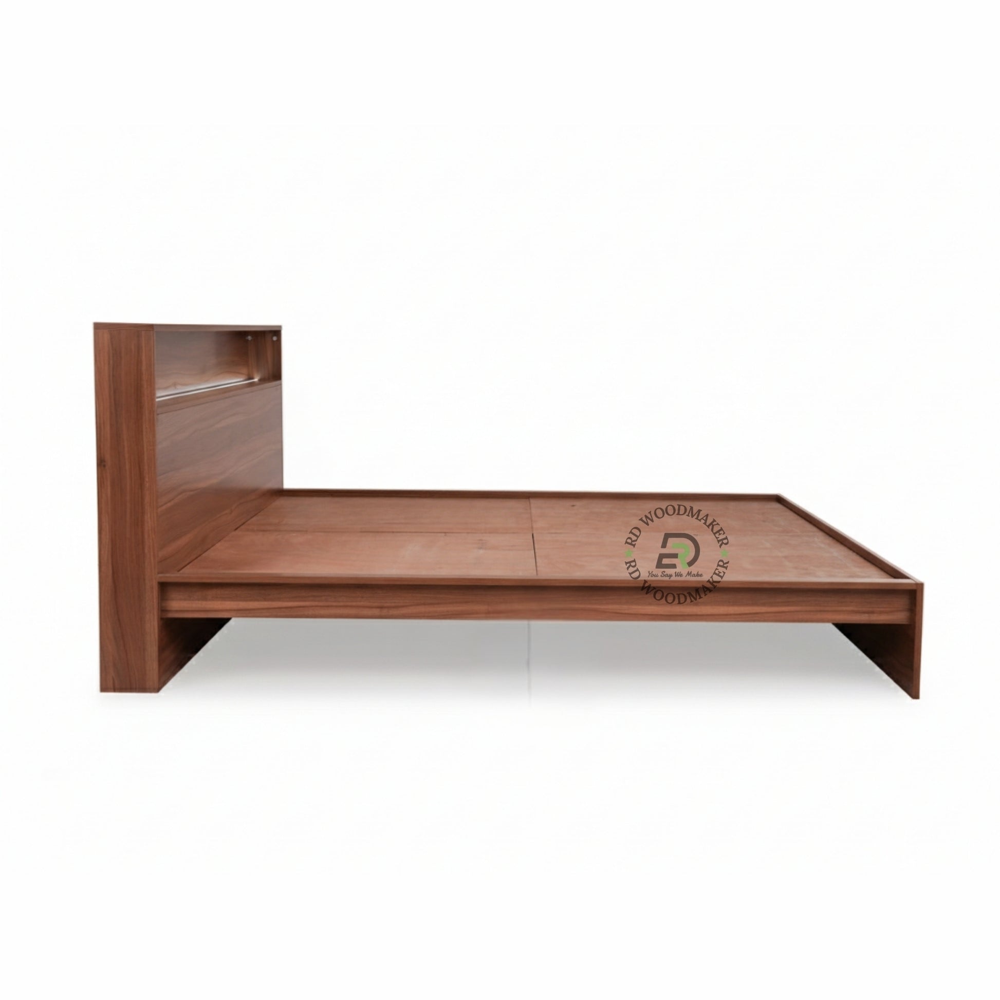  CONTEMPORARY WOODEN QUEEN SIZE BED WITH INBUILT STORAGE SHELF HEADBOARD