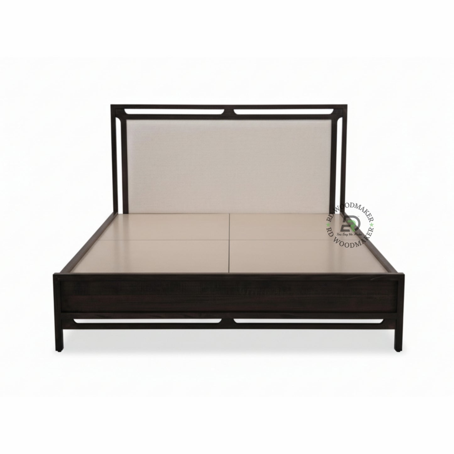  LUXURY UPHOLSTERED SOLID WOOD BED WITH NEUTRAL FABRIC HEADBOARD