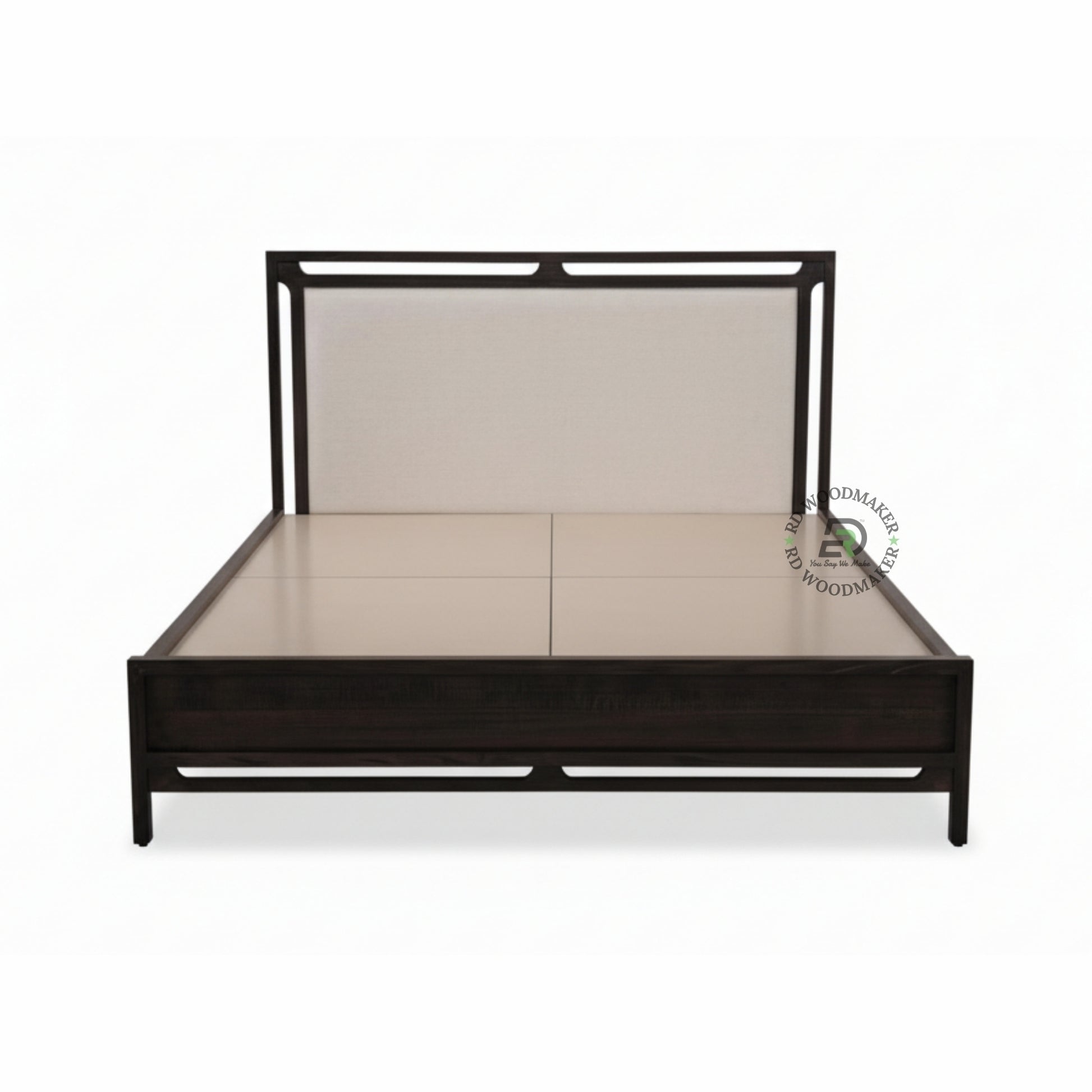  LUXURY UPHOLSTERED SOLID WOOD BED WITH NEUTRAL FABRIC HEADBOARD