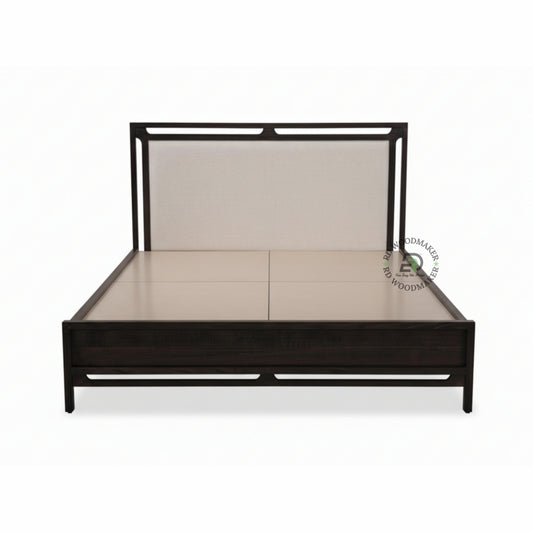  LUXURY UPHOLSTERED SOLID WOOD BED WITH NEUTRAL FABRIC HEADBOARD