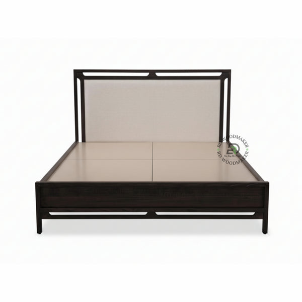  LUXURY UPHOLSTERED SOLID WOOD BED WITH NEUTRAL FABRIC HEADBOARD