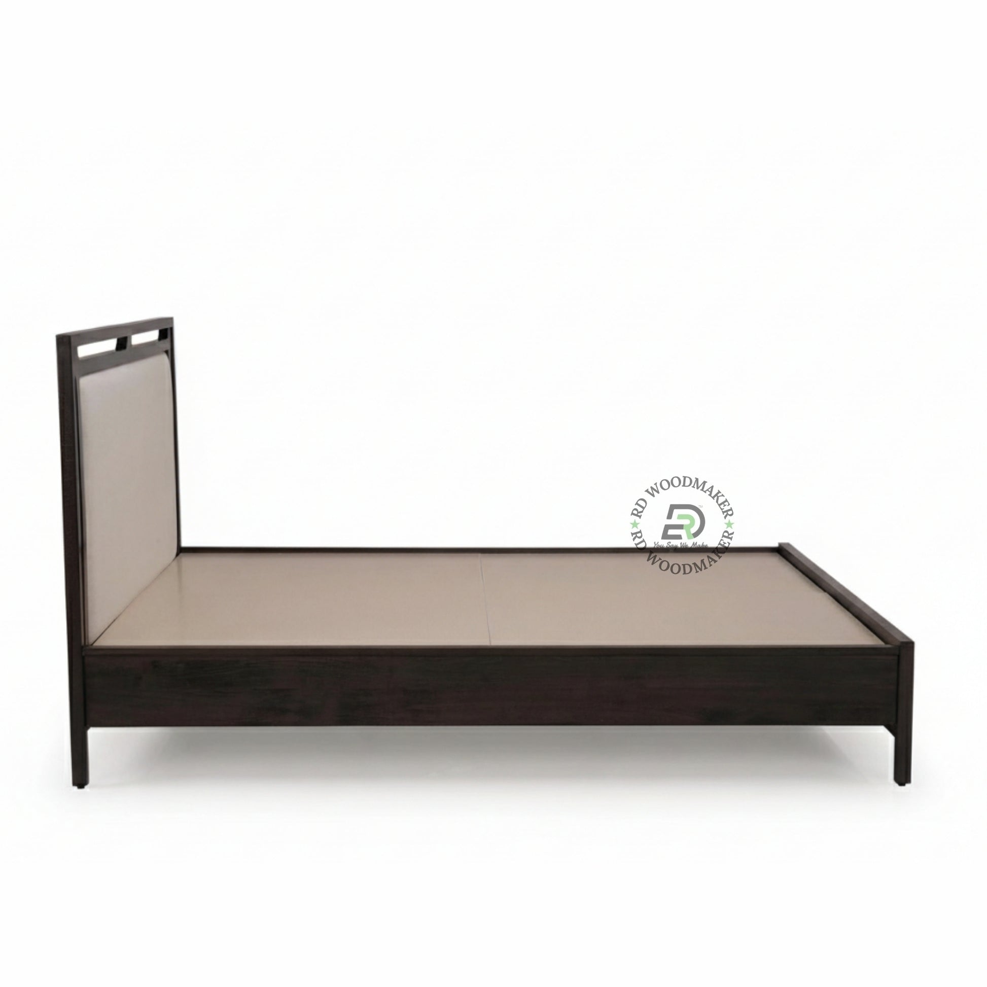  LUXURY UPHOLSTERED SOLID WOOD BED WITH NEUTRAL FABRIC HEADBOARD