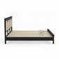 BOHO STYLE BLACK WOODEN BED WITH CANE RATTAN HEADBOARD