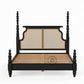  LUXURY BLACK SOLID WOOD POSTER BED WITH NATURAL CANE HEADBOARD