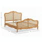  FRENCH PROVINCIAL SOLID WOOD CARVED BED WITH RATTAN CANE PANELS