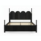  CONTEMPORARY BLACK SOLID WOOD BED WITH ARCHED RATTAN PANELS