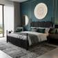  CONTEMPORARY BLACK SOLID WOOD BED WITH ARCHED RATTAN PANELS