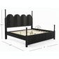  CONTEMPORARY BLACK SOLID WOOD BED WITH ARCHED RATTAN PANELS