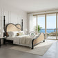 MODERN ASYMMETRICAL SOLID WOOD BED WITH CURVED CANE HEADBOARD