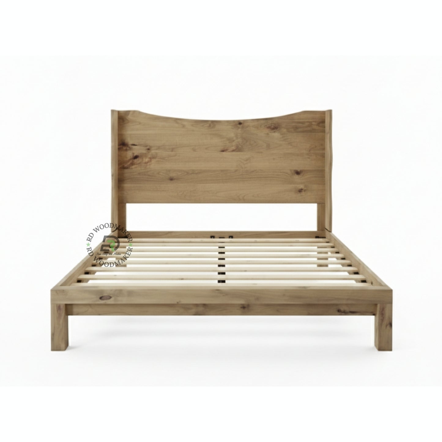 MINIMALIST NATURAL SOLID WOOD PLATFORM BED WITH CURVED HEADBOARD