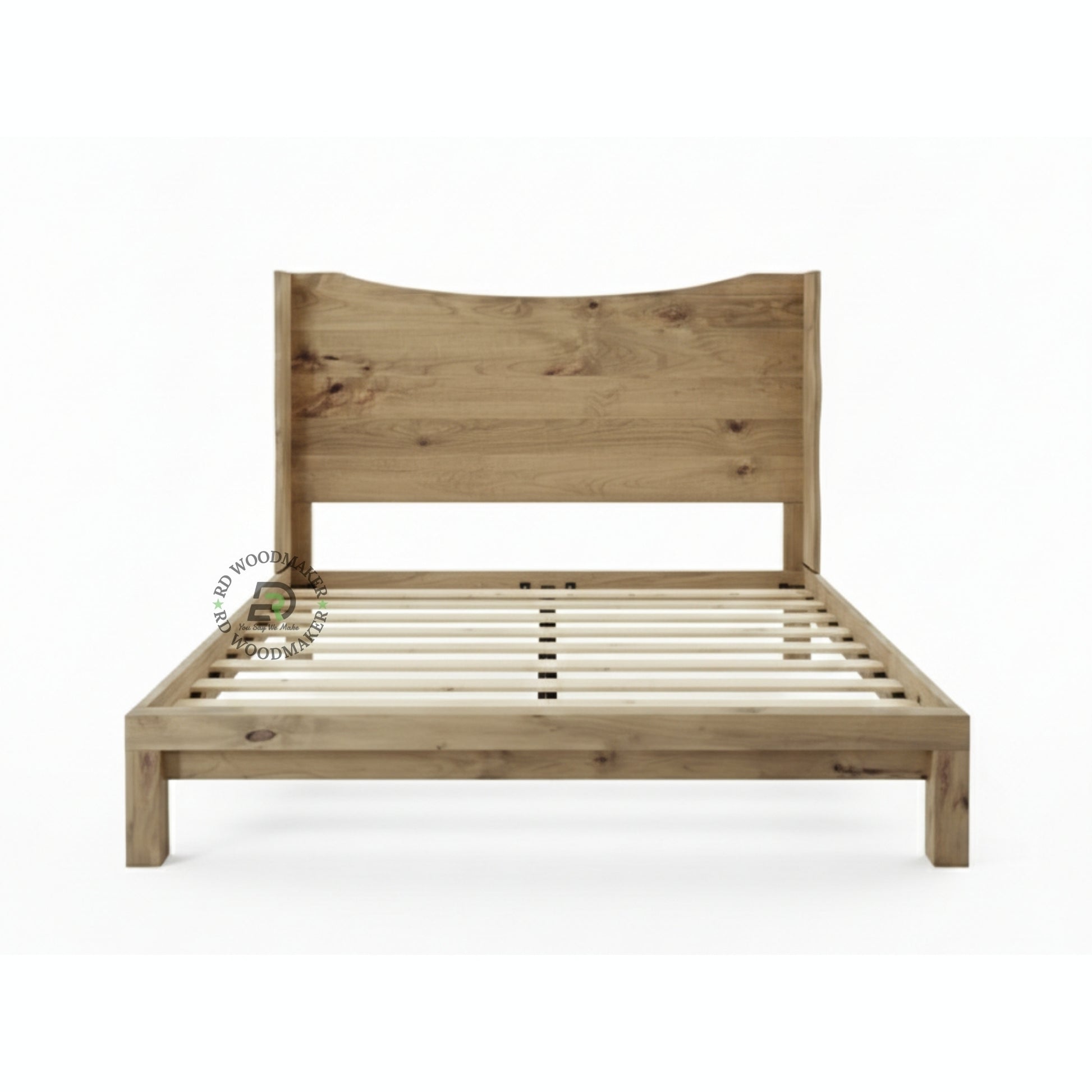MINIMALIST NATURAL SOLID WOOD PLATFORM BED WITH CURVED HEADBOARD