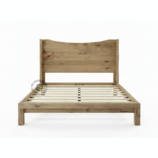 MINIMALIST NATURAL SOLID WOOD PLATFORM BED WITH CURVED HEADBOARD