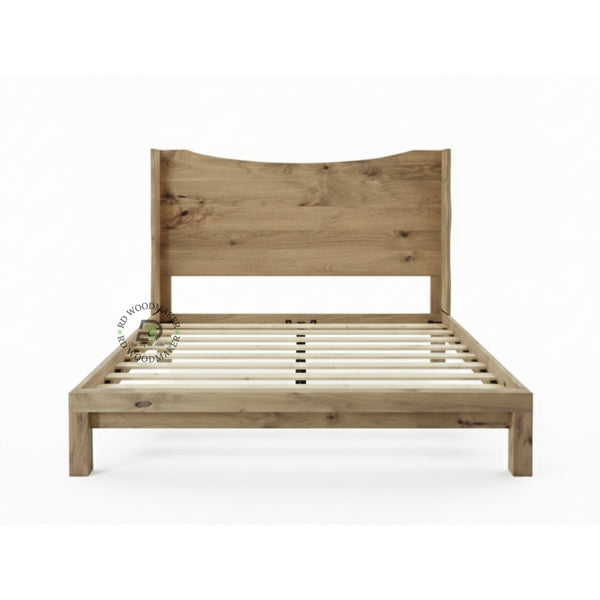 MINIMALIST NATURAL SOLID WOOD PLATFORM BED WITH CURVED HEADBOARD