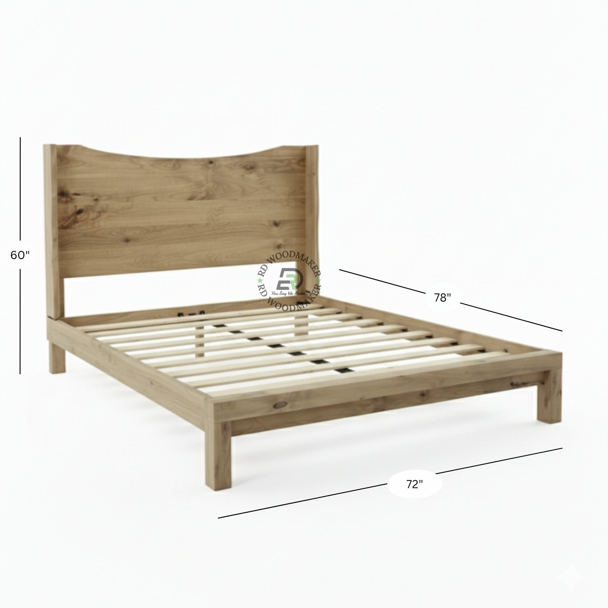 MINIMALIST NATURAL SOLID WOOD PLATFORM BED WITH CURVED HEADBOARD
