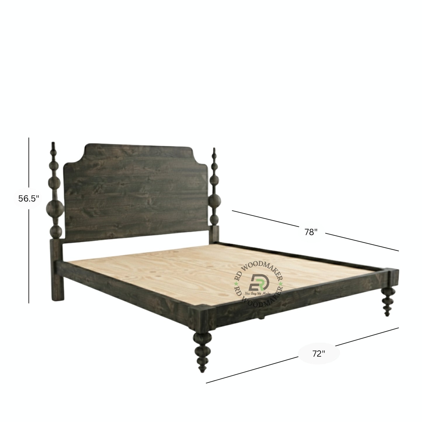 VINTAGE DARK WOOD BOBBIN POSTER BED WITH SHAPED HEADBOARD