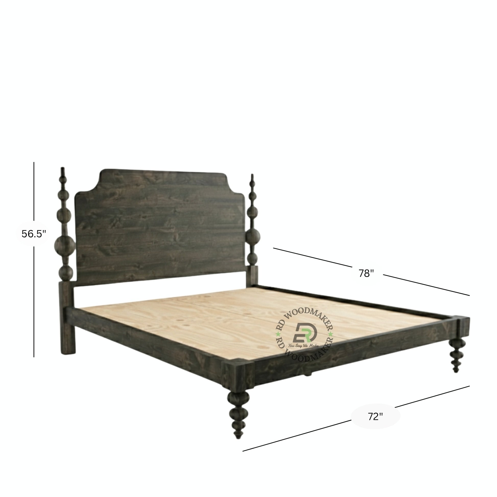VINTAGE DARK WOOD BOBBIN POSTER BED WITH SHAPED HEADBOARD
