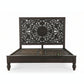 LUXURY DARK WOOD BED WITH INTRICATELY CARVED MANDALA HEADBOARD