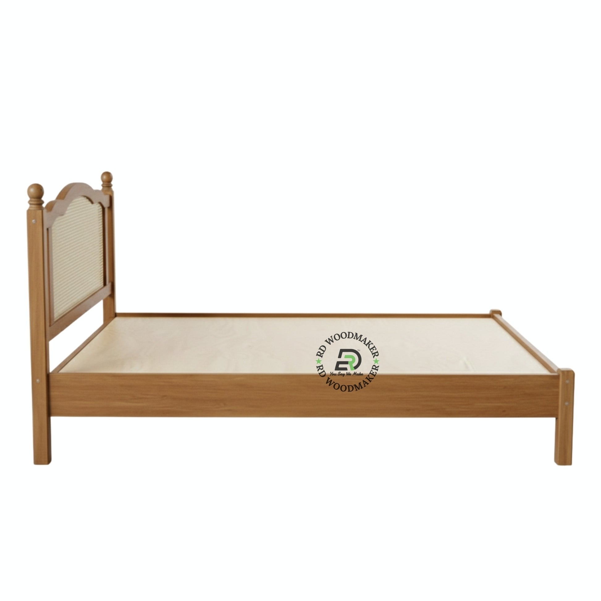 VINTAGE STYLE SOLID WOOD KING SIZE BED WITH CANE RATTAN HEADBOARD