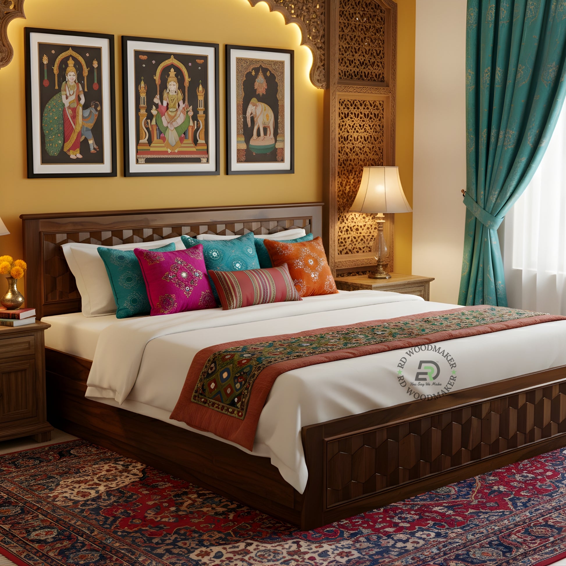 HEXA CARVE STORAGE WOODEN BED