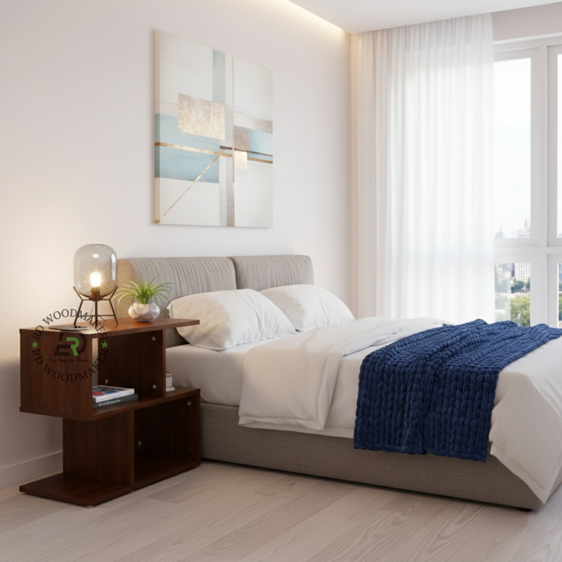 MODERN ZIGZAG WOODEN BEDSIDE TABLE