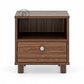 MODERN WOODEN BEDSIDE TABLE WITH OPEN SHELF & DRAWER