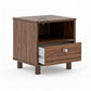 MODERN WOODEN BEDSIDE TABLE WITH OPEN SHELF & DRAWER